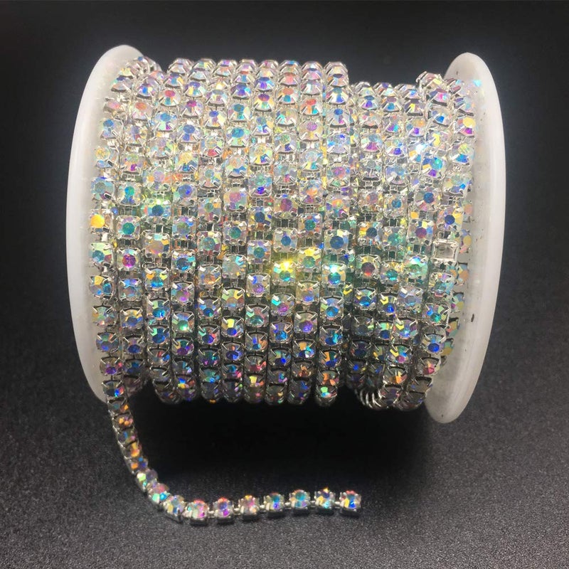 Dowarm Rhinestone Chain Roll - 10 Yards Crystal Rhinestones, Close Chain, Sew On Trim (Crystal AB, SS16 4MM) - Image 2